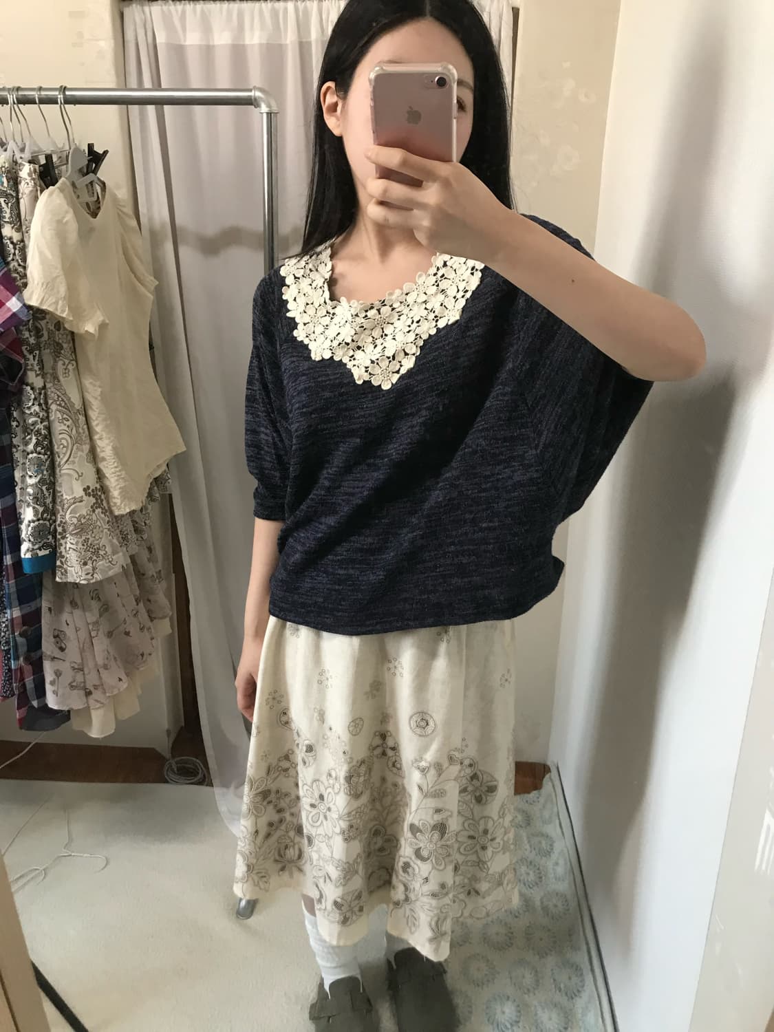 vintage navy over crochet knit top 상품이미지5