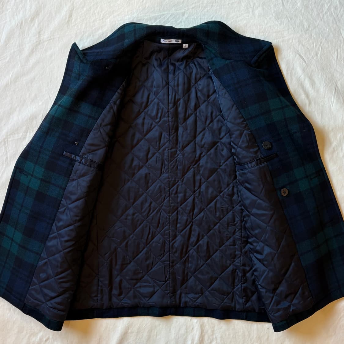 [L] JW 앤더슨 & 유니클로 블랙와치 타탄 체크 울 피코트 상품이미지7