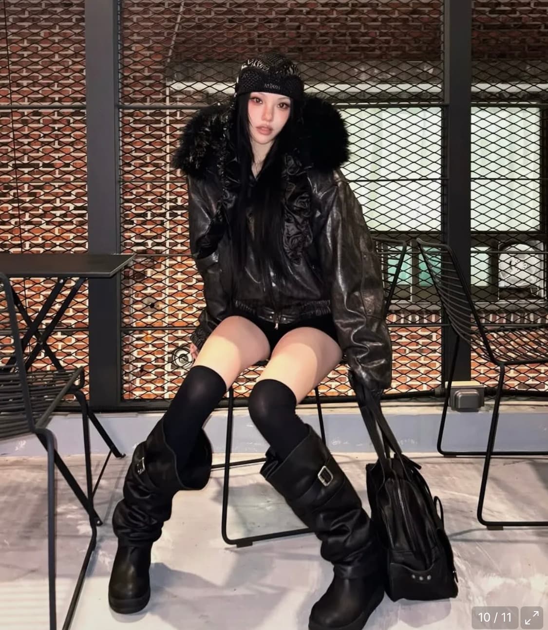 Op. 00 OP-USA HOODED LEATHER BOMBER BLAC 상품이미지2