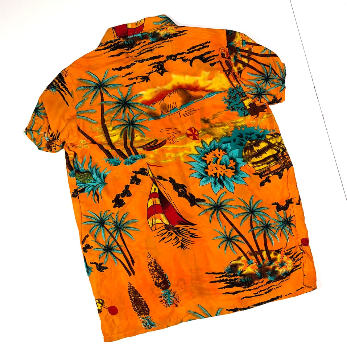 Waikiki 오렌지 야자수 하와이안셔츠 M 상품이미지8