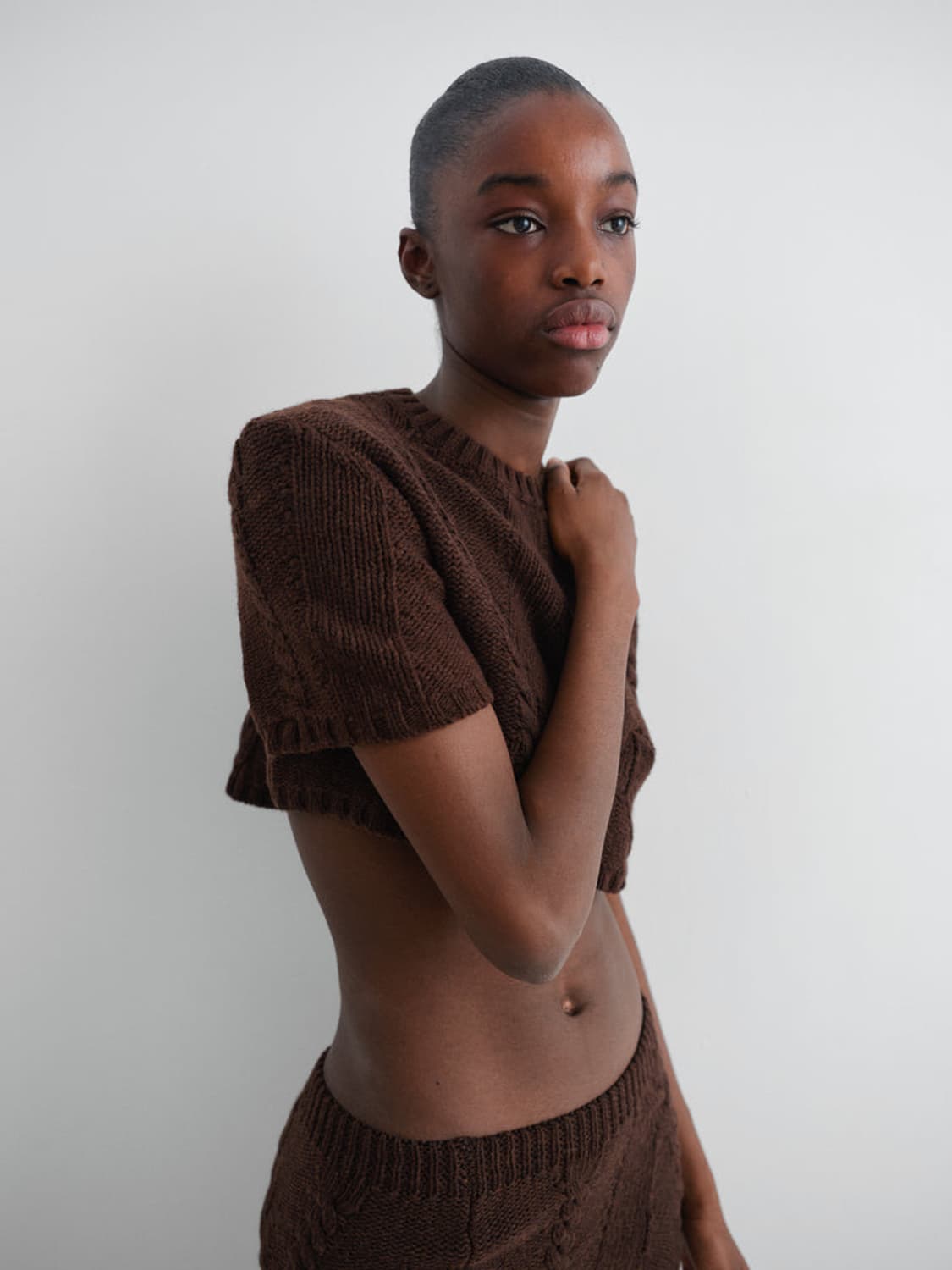 [S,M,L]기마구아스 Julita 꽈배기 크롭 니트/브라운 상품이미지3