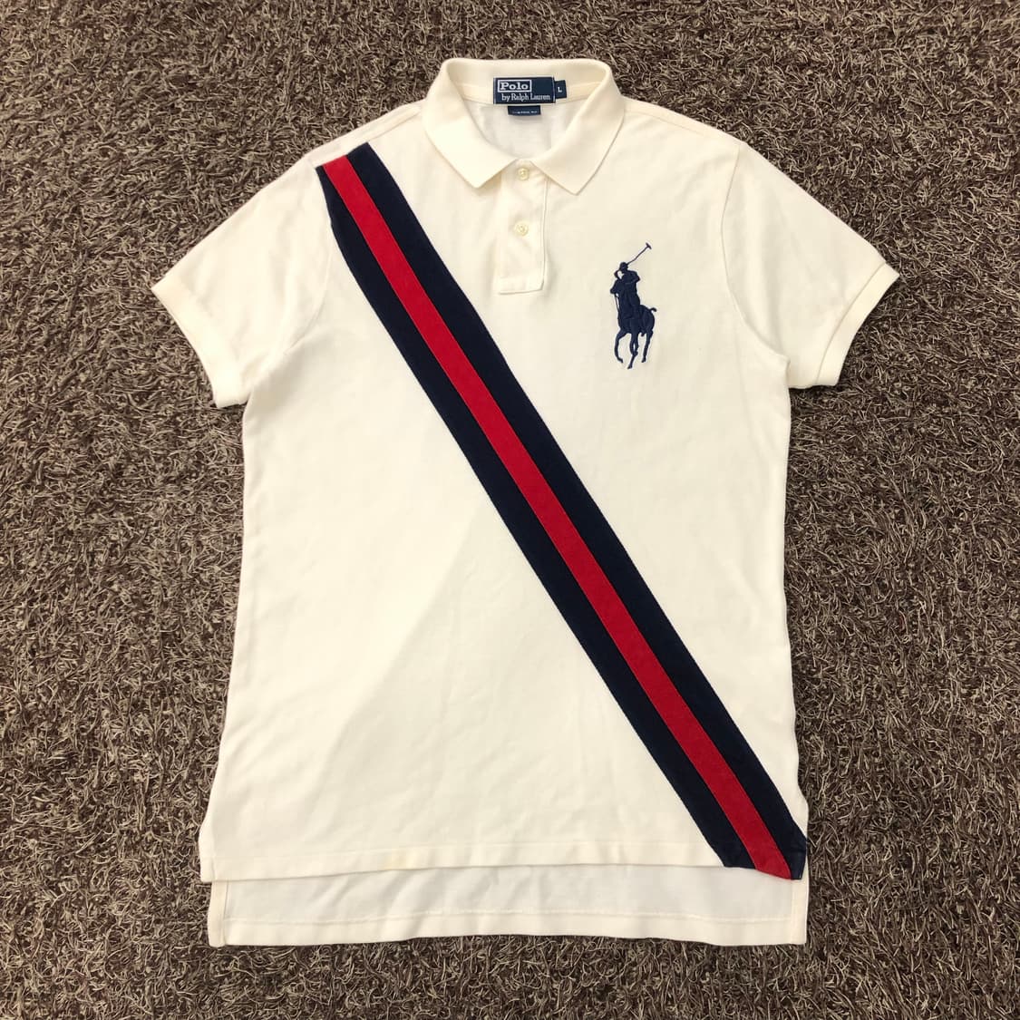 L 폴로 랄프로렌 빅포니 화이트 카라 반팔 티셔츠 상품이미지1