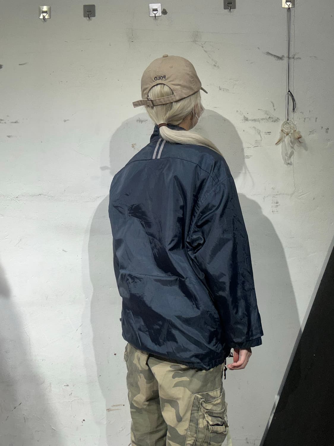 일본 빈티지 네이비 고프코어 기모 오버핏 바람막이 자켓 M 상품이미지3