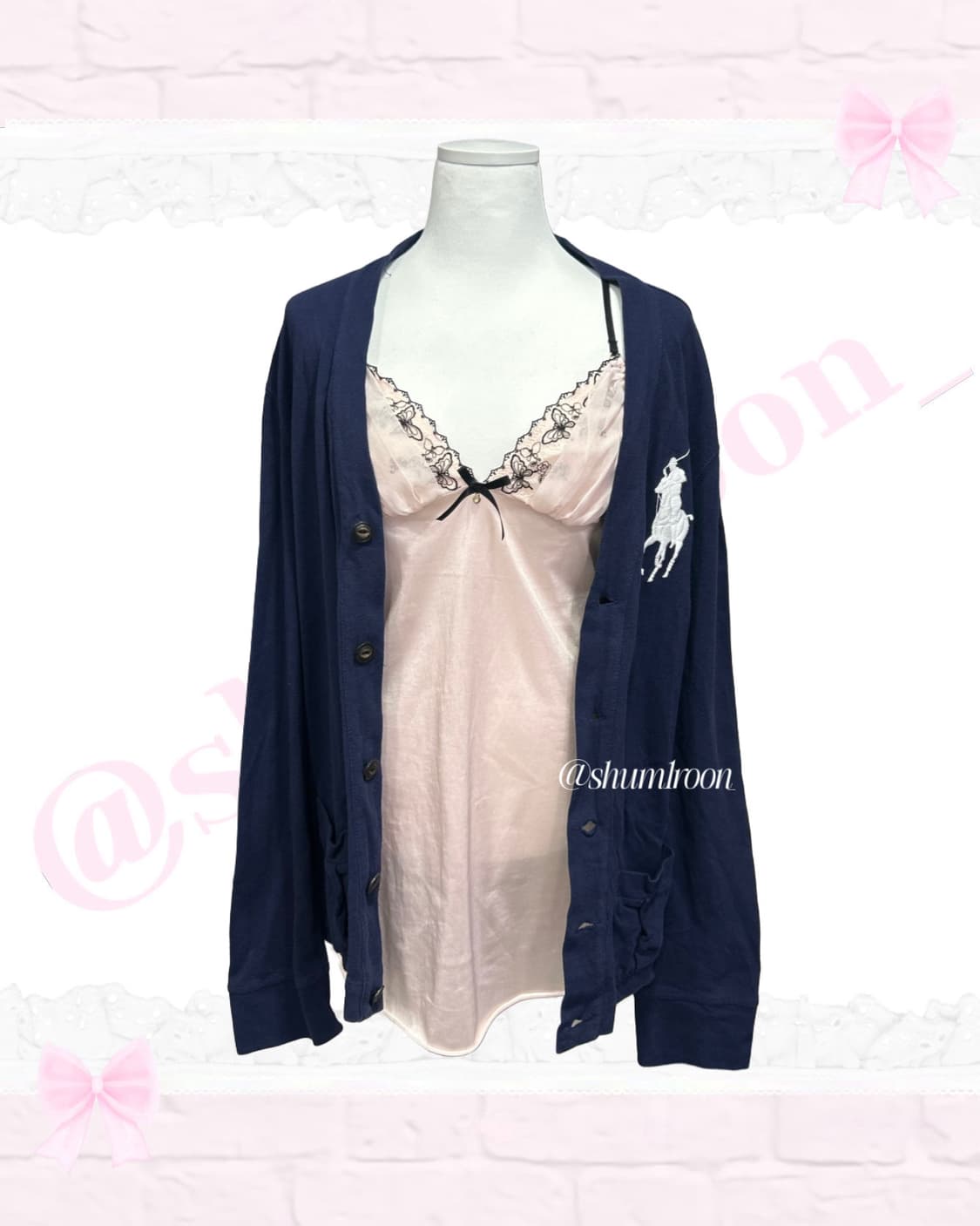 [셋업] 폴로 빅포니 가디건 & 로맨틱 갸루 슬립원피스 상품이미지2