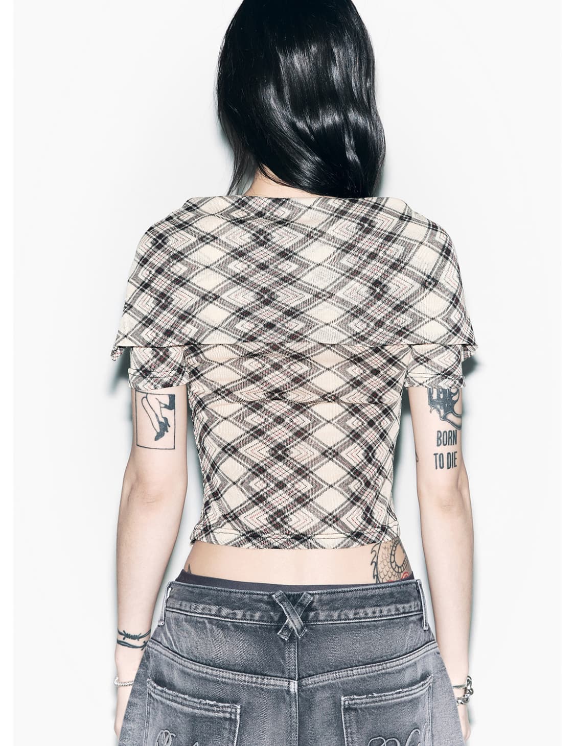 Yeel off-shoulder button top check 상품이미지5