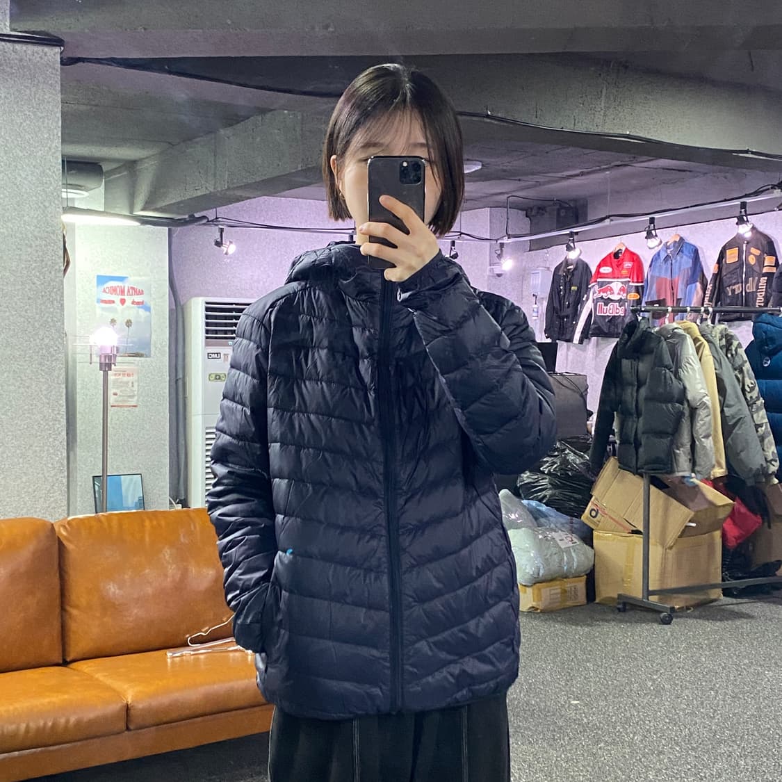 빈티지 네이비 후디 경량패딩 B3454 상품이미지1