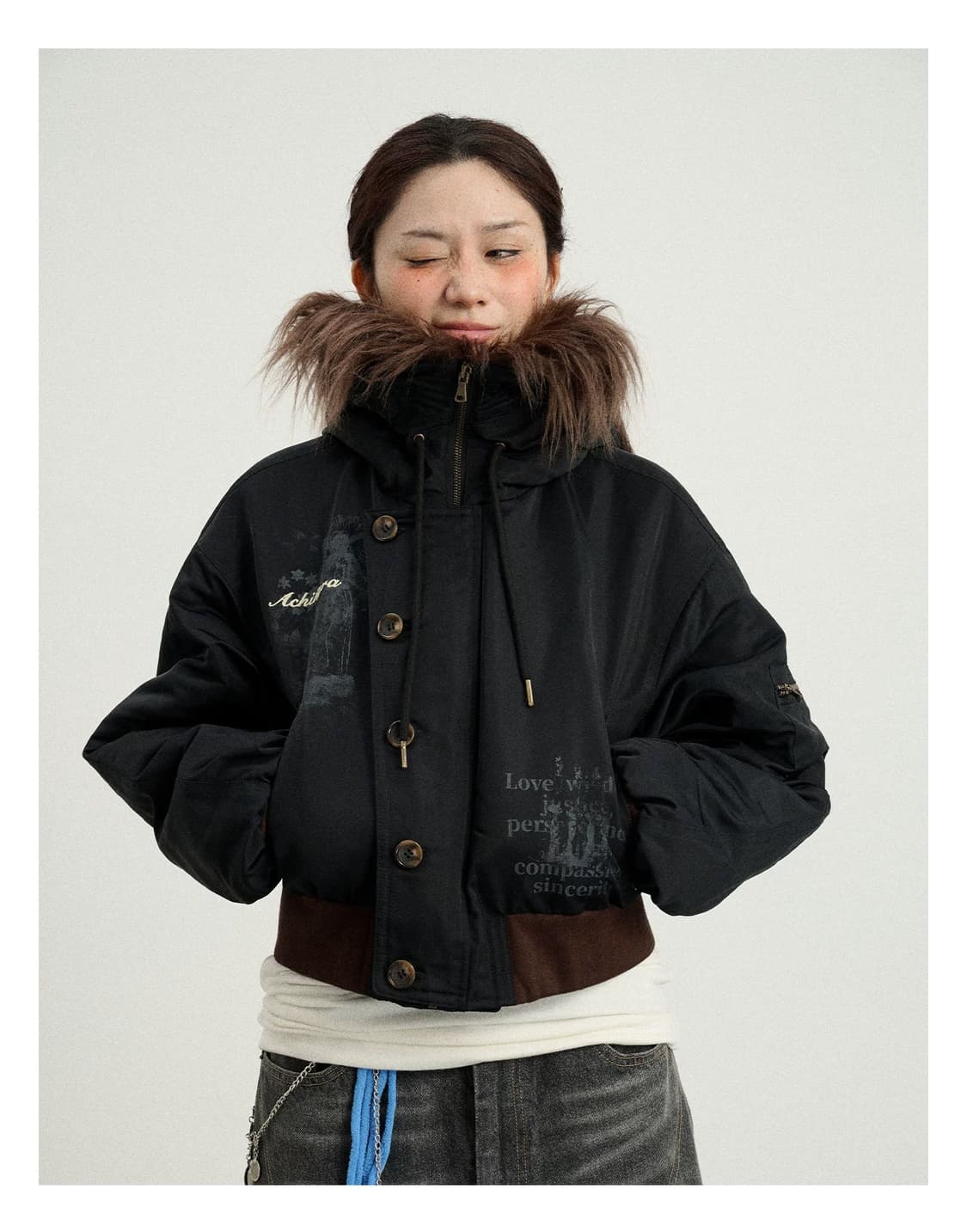 아치하라 퍼 후드 숏패딩 m 상품이미지2