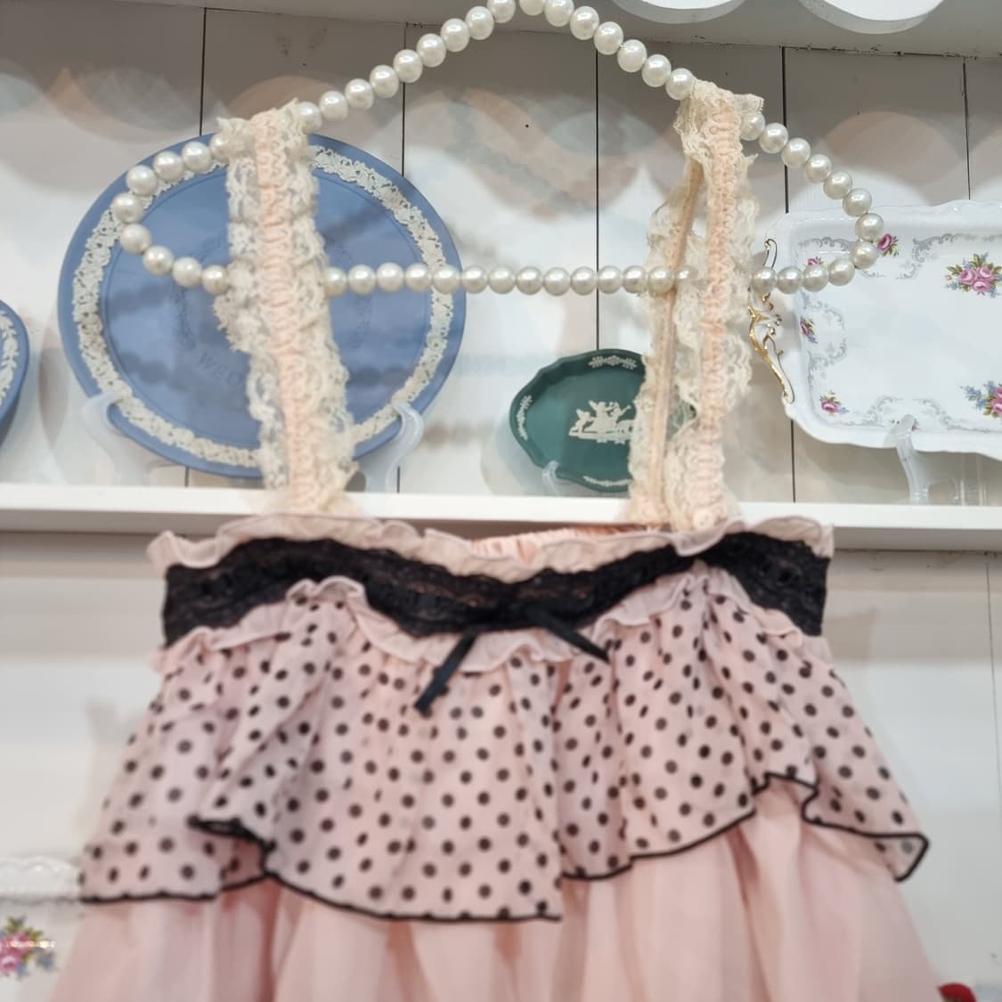 (트랄라라) 핑크 도트 캉캉 레이스 끈원피스 상품이미지2