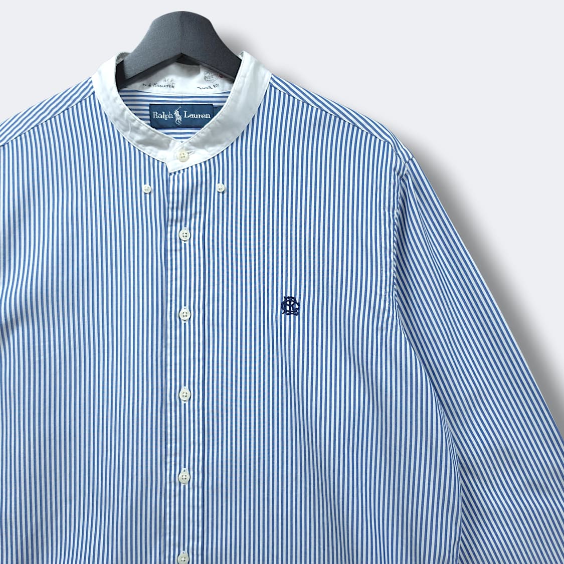 [XL] 폴로 화이트&블루 스트라이프 헨리넥 긴팔셔츠 상품이미지3