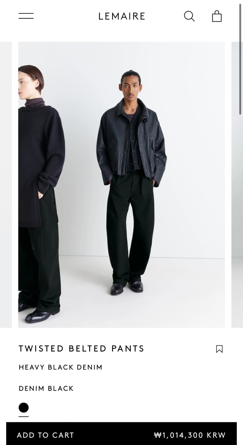 [S,M,L,XL]르메르 25ss 트위스트 벨트 팬츠/블랙 데님 상품이미지10