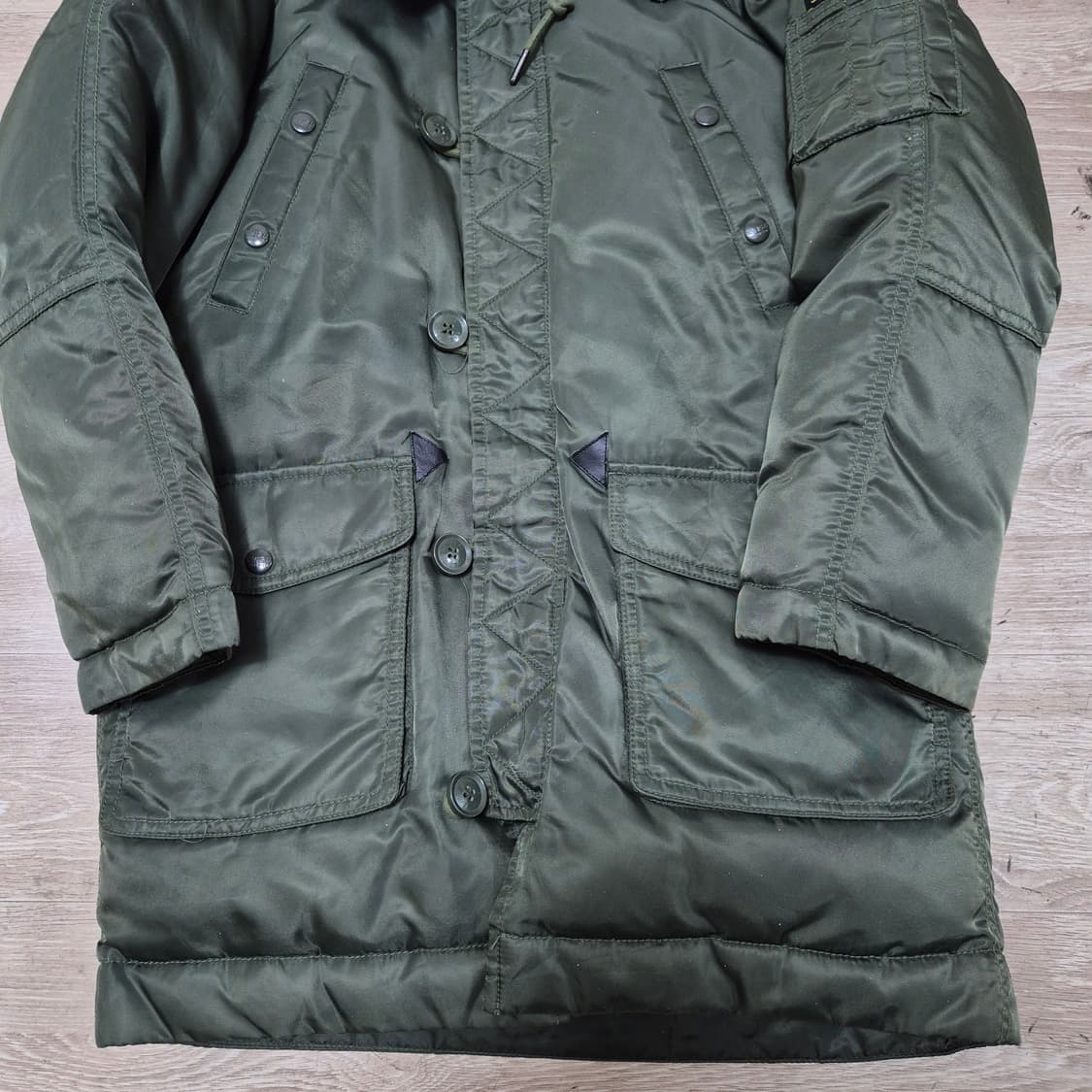 에비수 덕다운 사이드 박스로고 후드 야상 롱패딩 점퍼 S(90) 상품이미지3