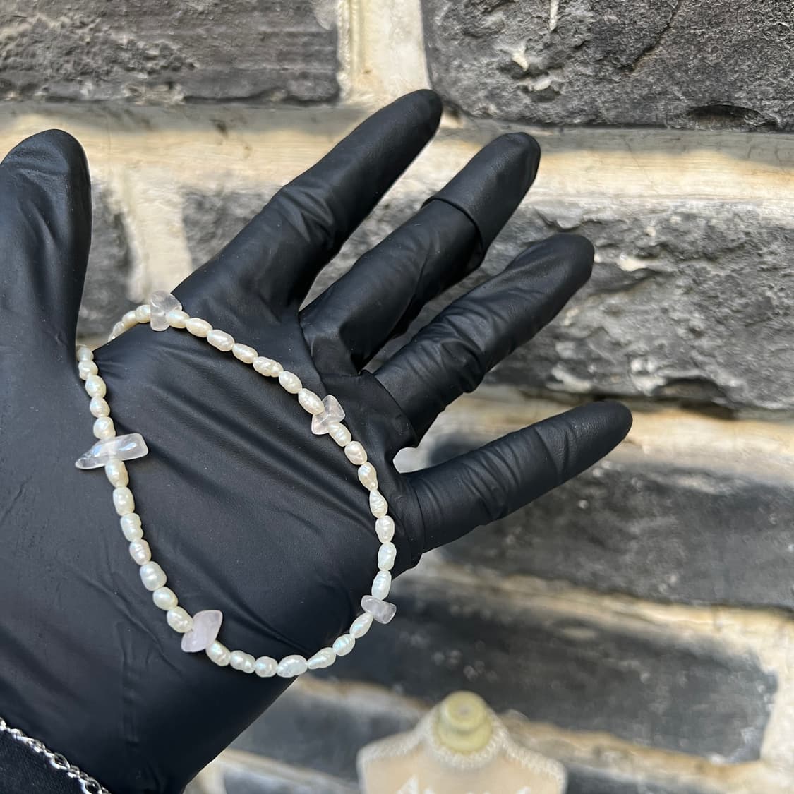 925실버 로즈쿼츠+밥풀진주 목걸이 상품이미지3