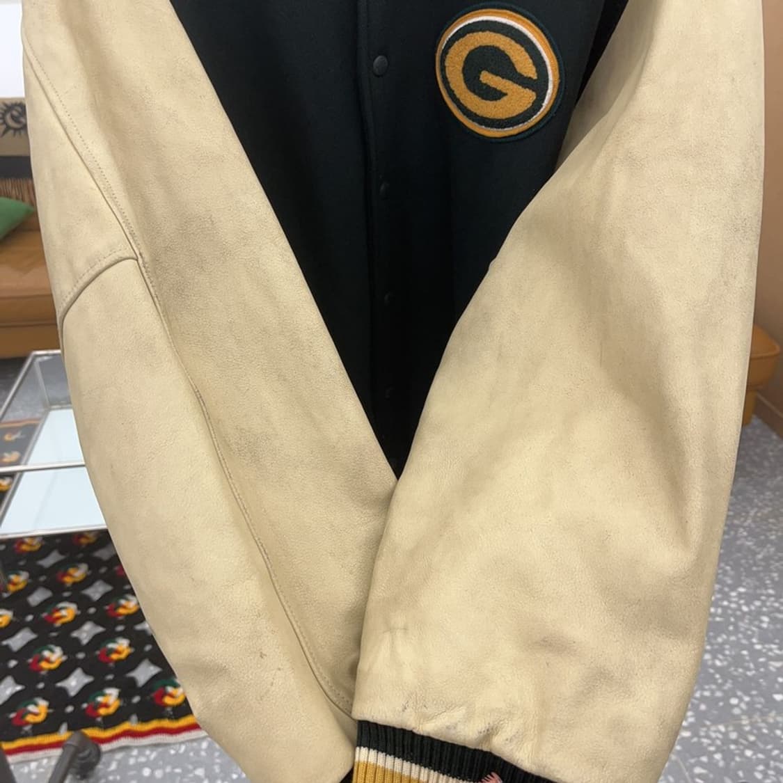 WWS 월드와이드스포츠 딥그린 울 소가죽 바시티자켓 100 C08177 상품이미지9