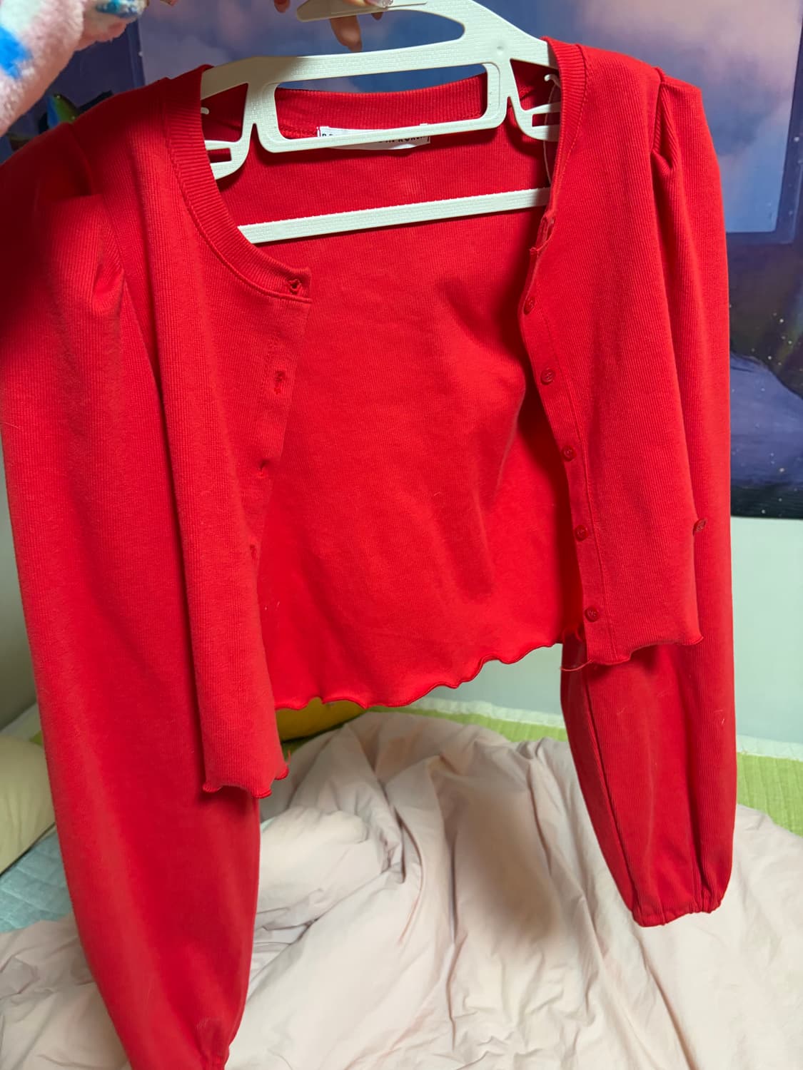 레드 퍼프가디건 (미니탑세트)거의새옷/어깨패드 상품이미지4