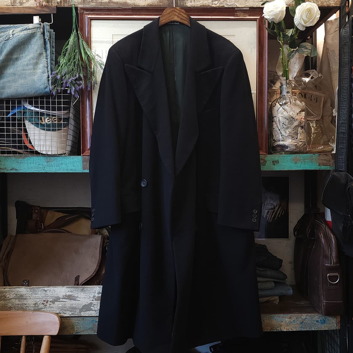 90s 조르지오 아르마니 코트 캐시미어 100% 더블 코트 블랙 52 상품이미지1