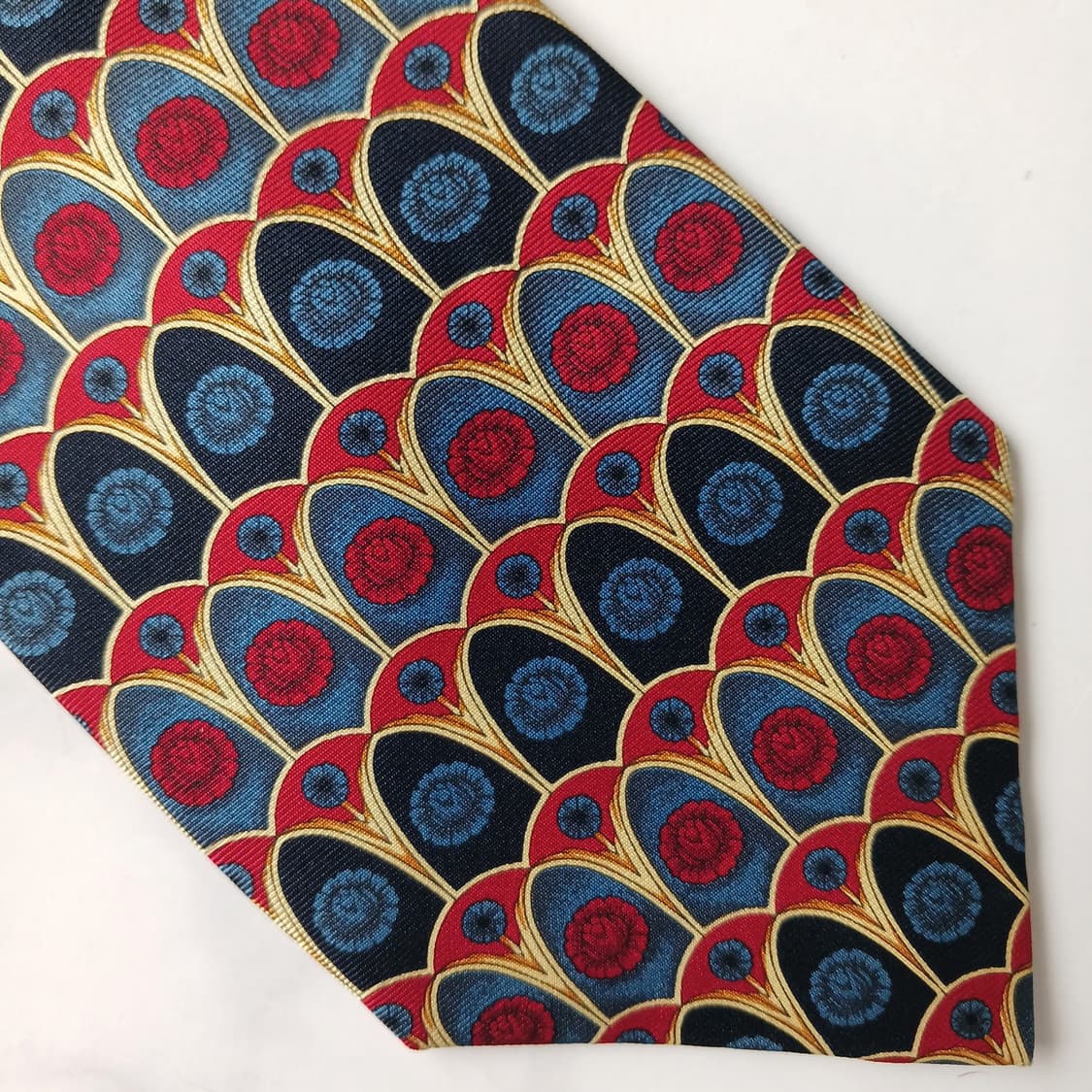 아쿠아스큐텀 실크 네이비 멀티 패턴 넥타이 9.7cm A+등급 G27 상품이미지7