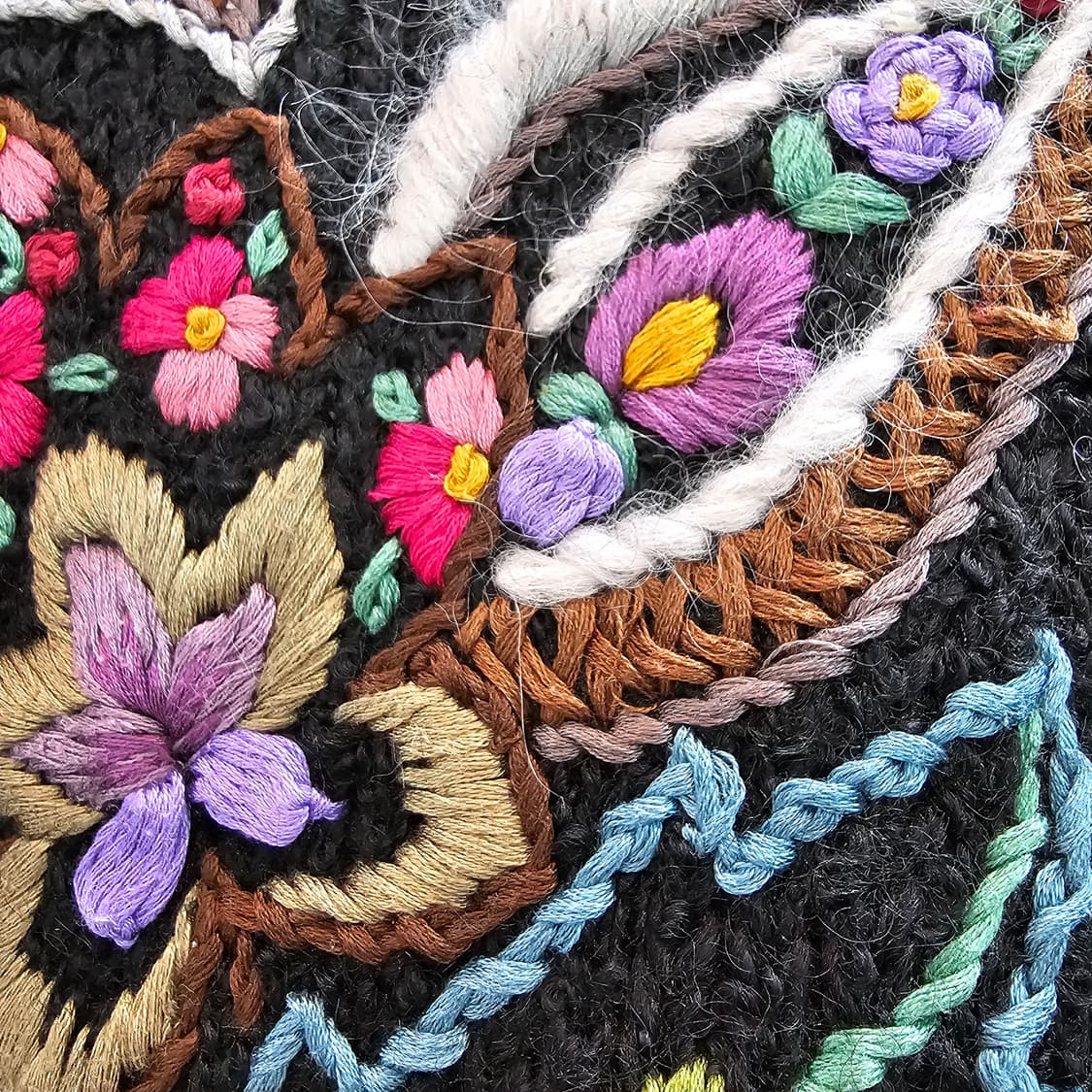 블랙 울혼방 플로럴 자수 니트 루즈핏  7부 겨울 니트 상품이미지4