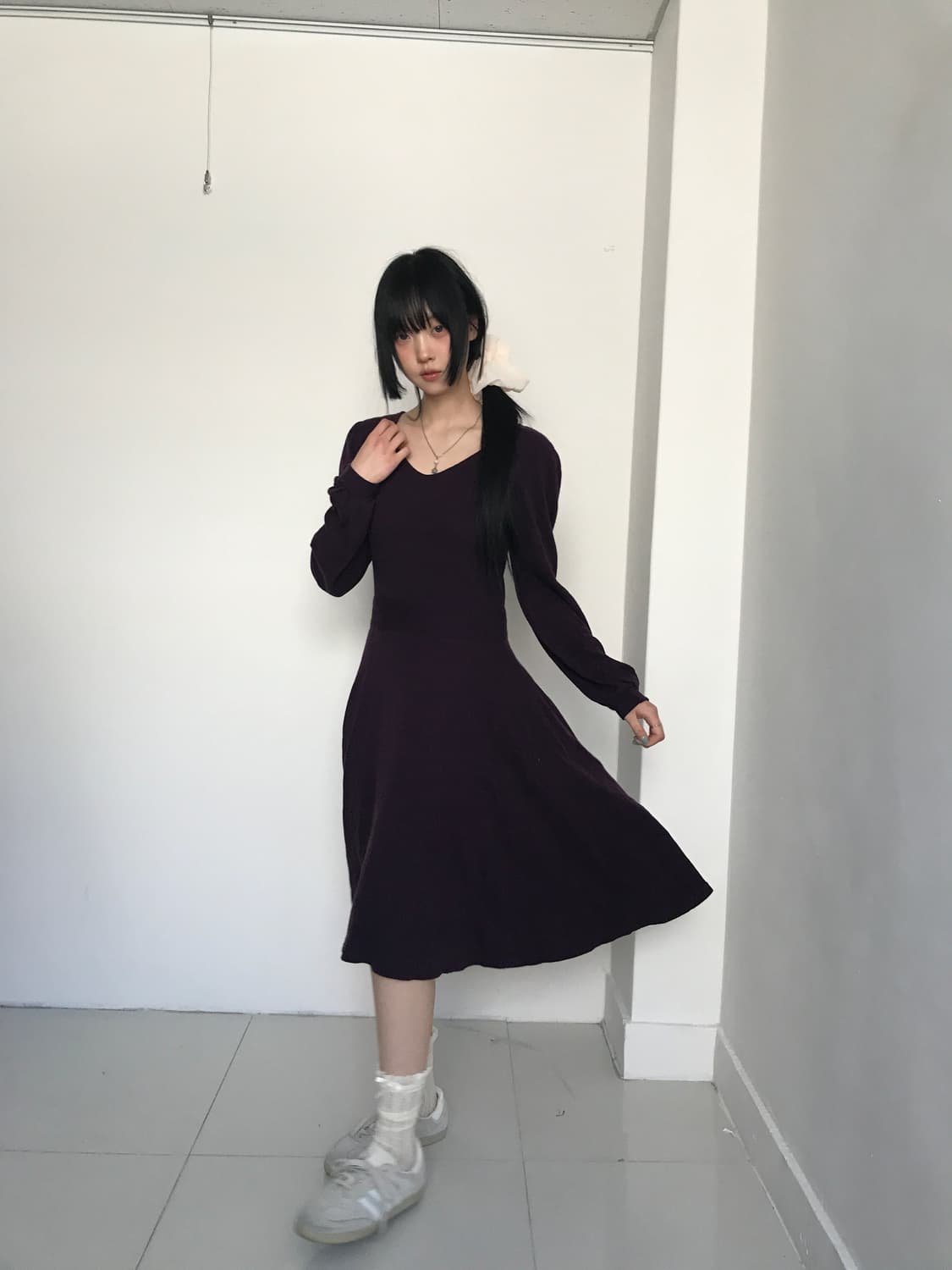 Purple knit ruffler dress 상품이미지6