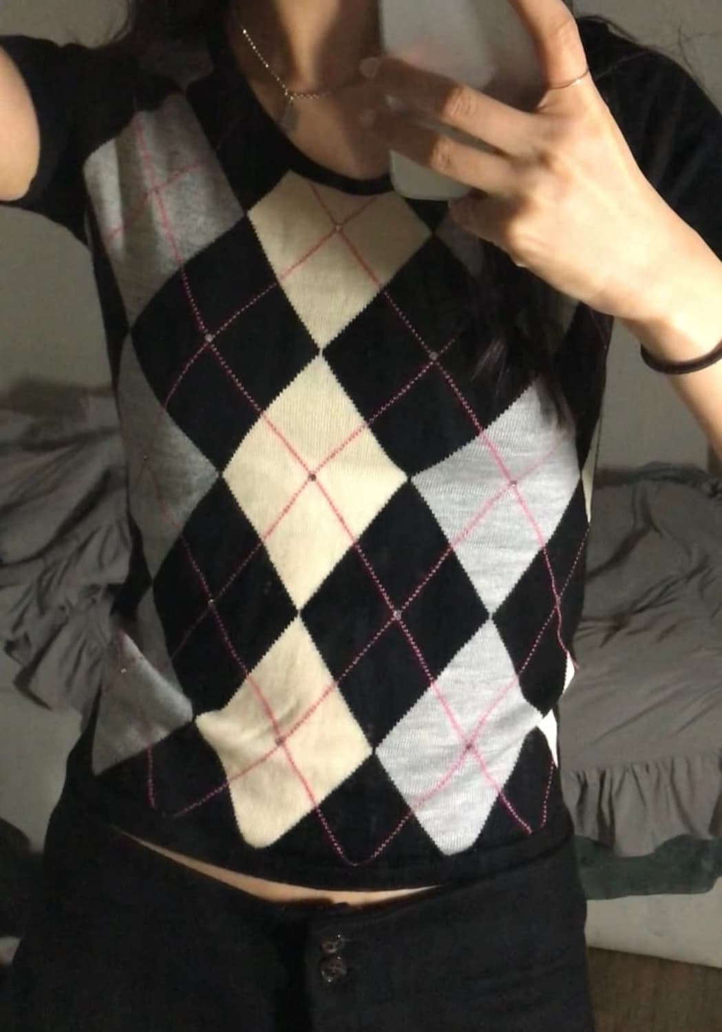 빈티지 아가일 큐빅 반팔 니트 상품이미지2