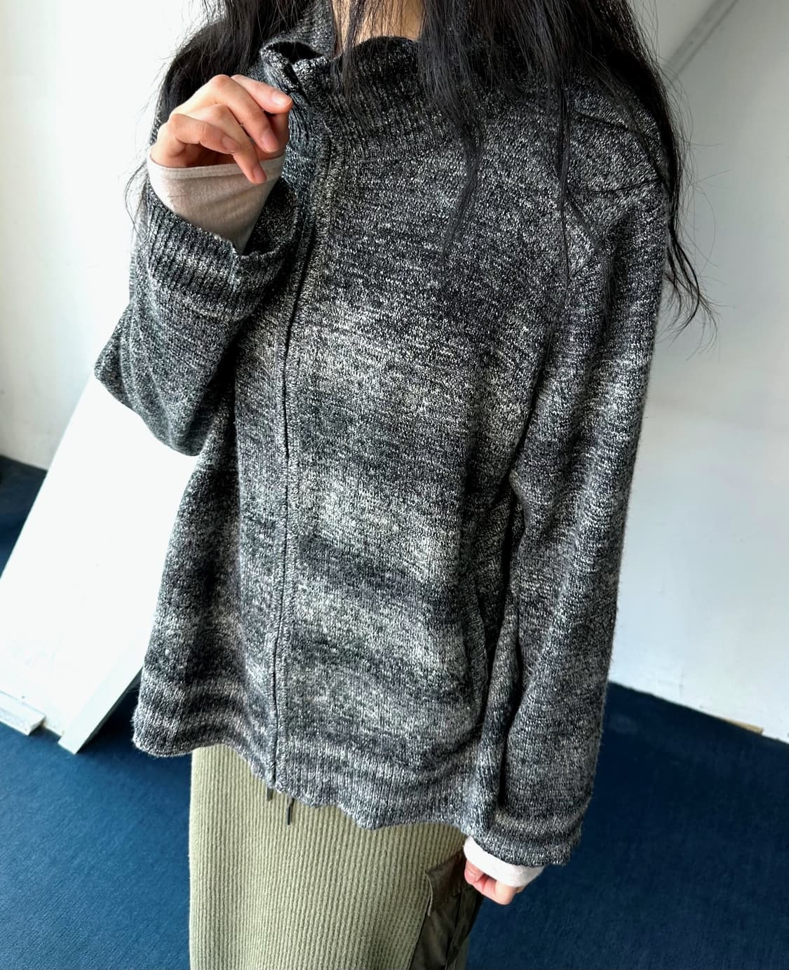 Pattern knitted 2way neck zip jacket 상품이미지4