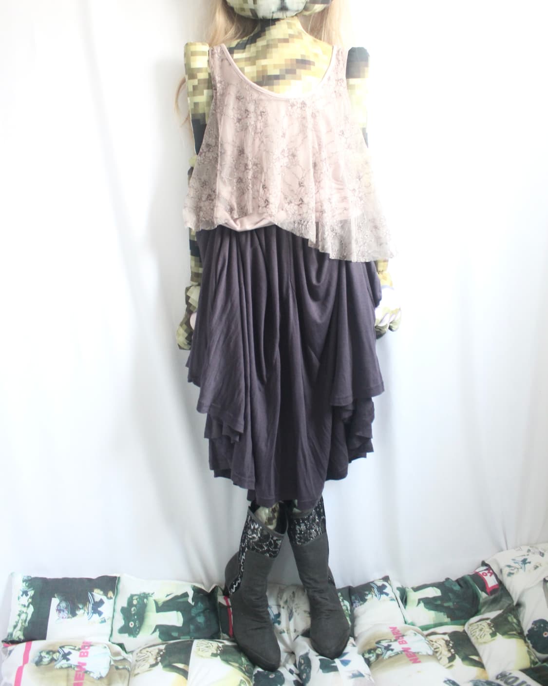 Grayish-deep purple banding skirt 상품이미지3