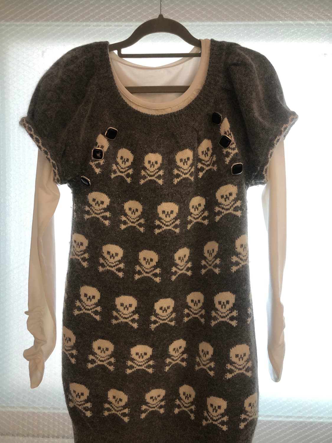 스컬 패턴 니트 원피스 레이어드 세트 (단품 구매 가능) 상품이미지2