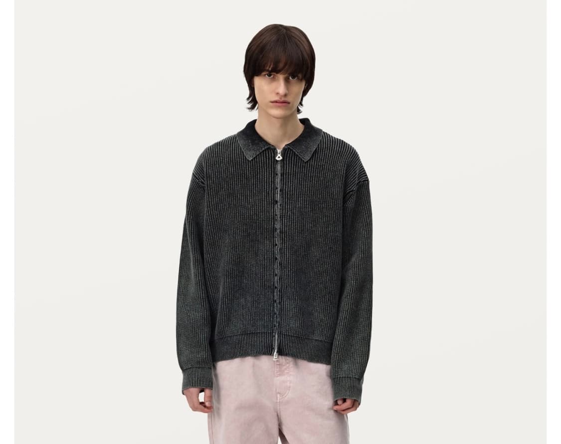 새상품)솔리드옴므 25SS 그레이 카라넥 다잉 집업 니트 48사이즈 상품이미지1