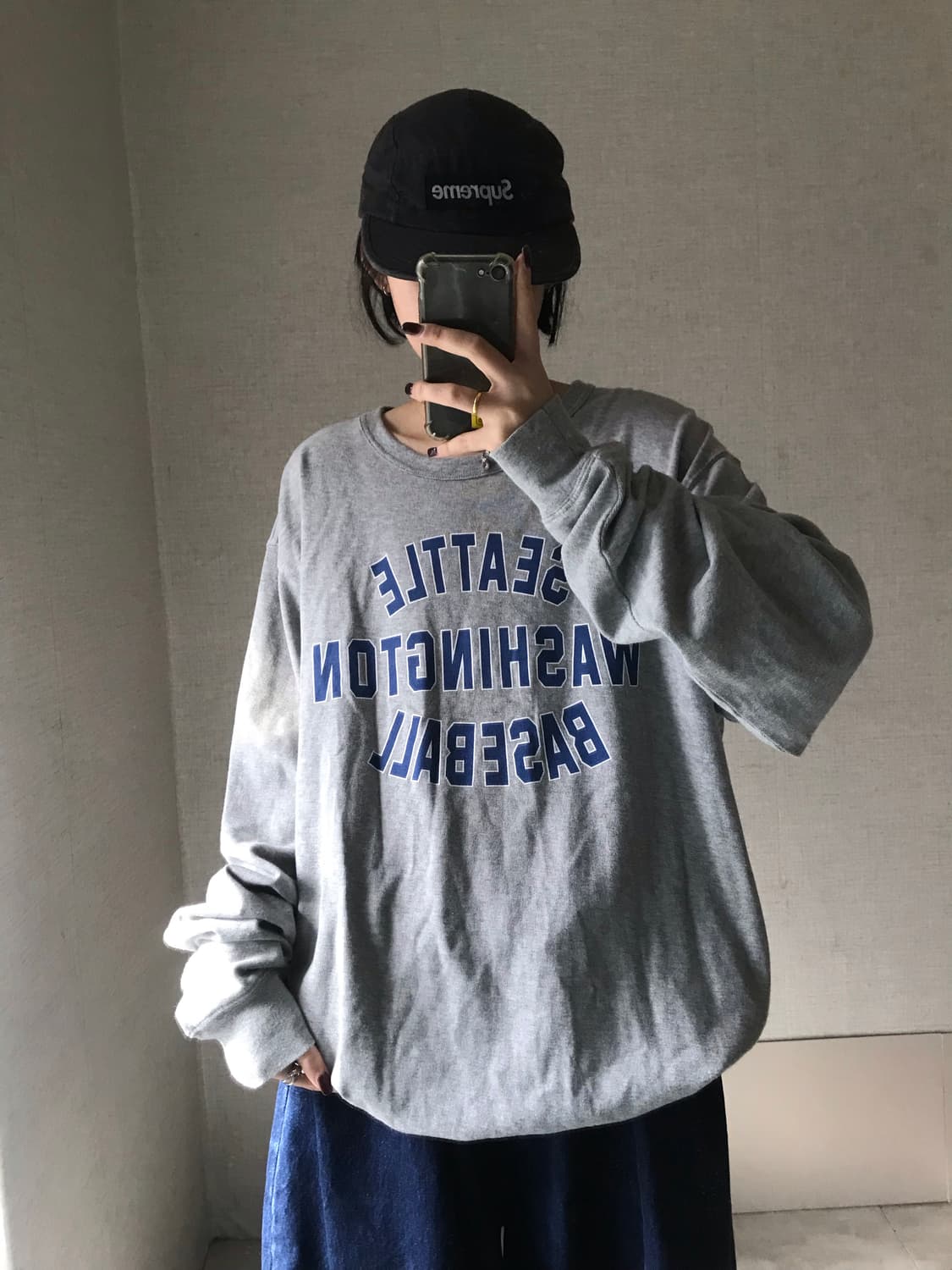 챔피온 그레이 베이스볼 오버핏 맨투맨 상품이미지6