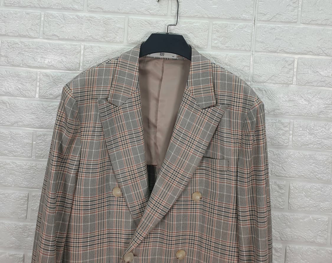 [100]지오송지오 베이지 체크 레귤러핏 더블 자켓 상품이미지3