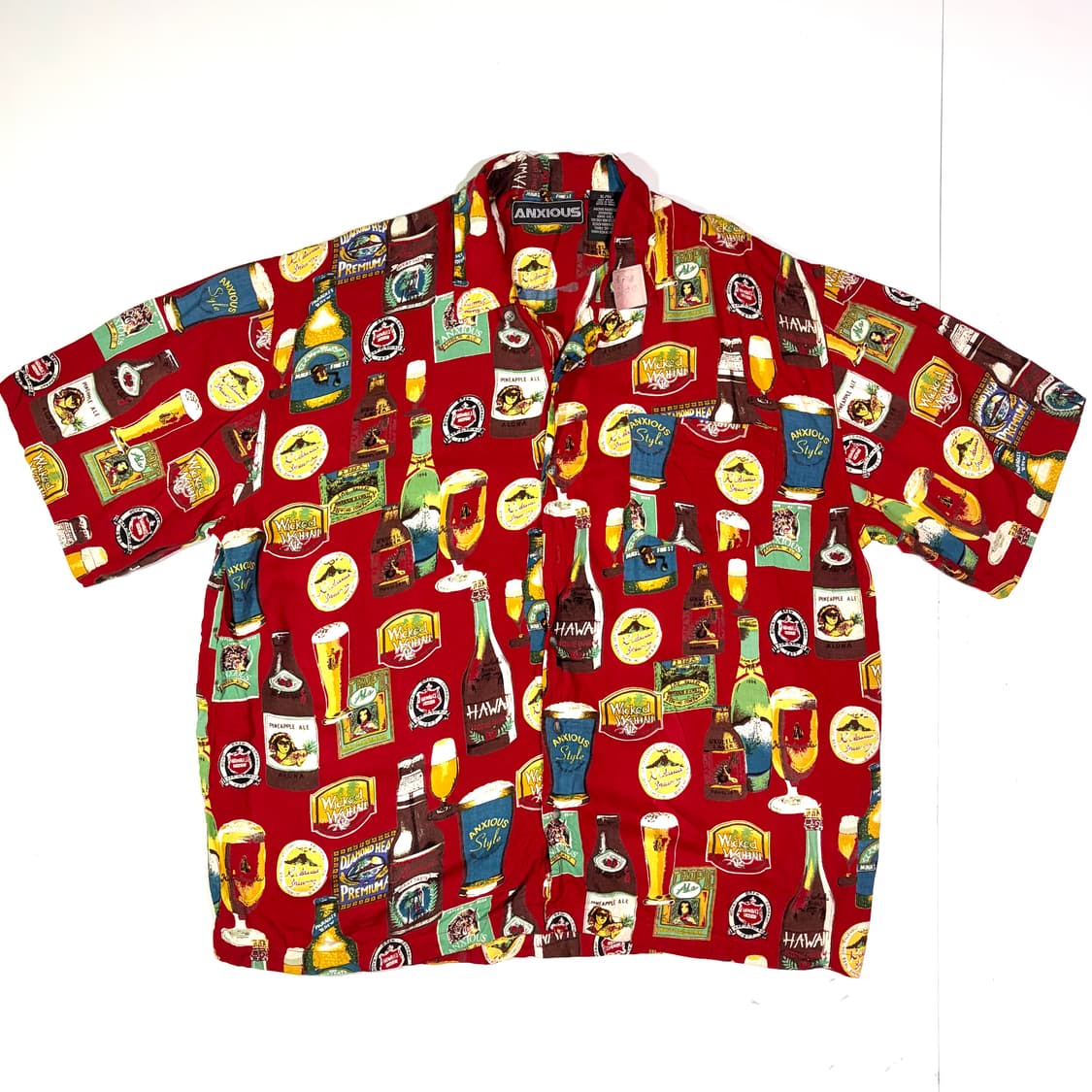 Anxious 레드 바틀 패턴 하와이안 셔츠 XL 상품이미지1