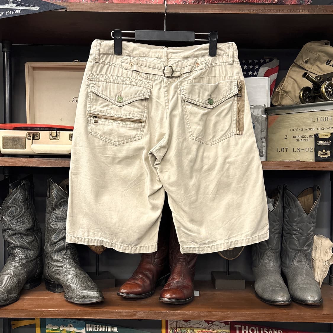 00s 오시코시 Y2K 밀리터리 지퍼카고 하프팬츠 베이지 N1275   상품이미지2