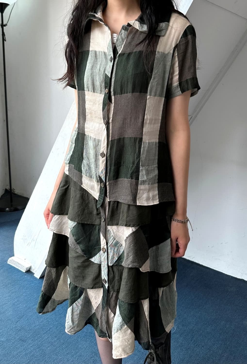 Cotton linen shirred panel design onepie 상품이미지9