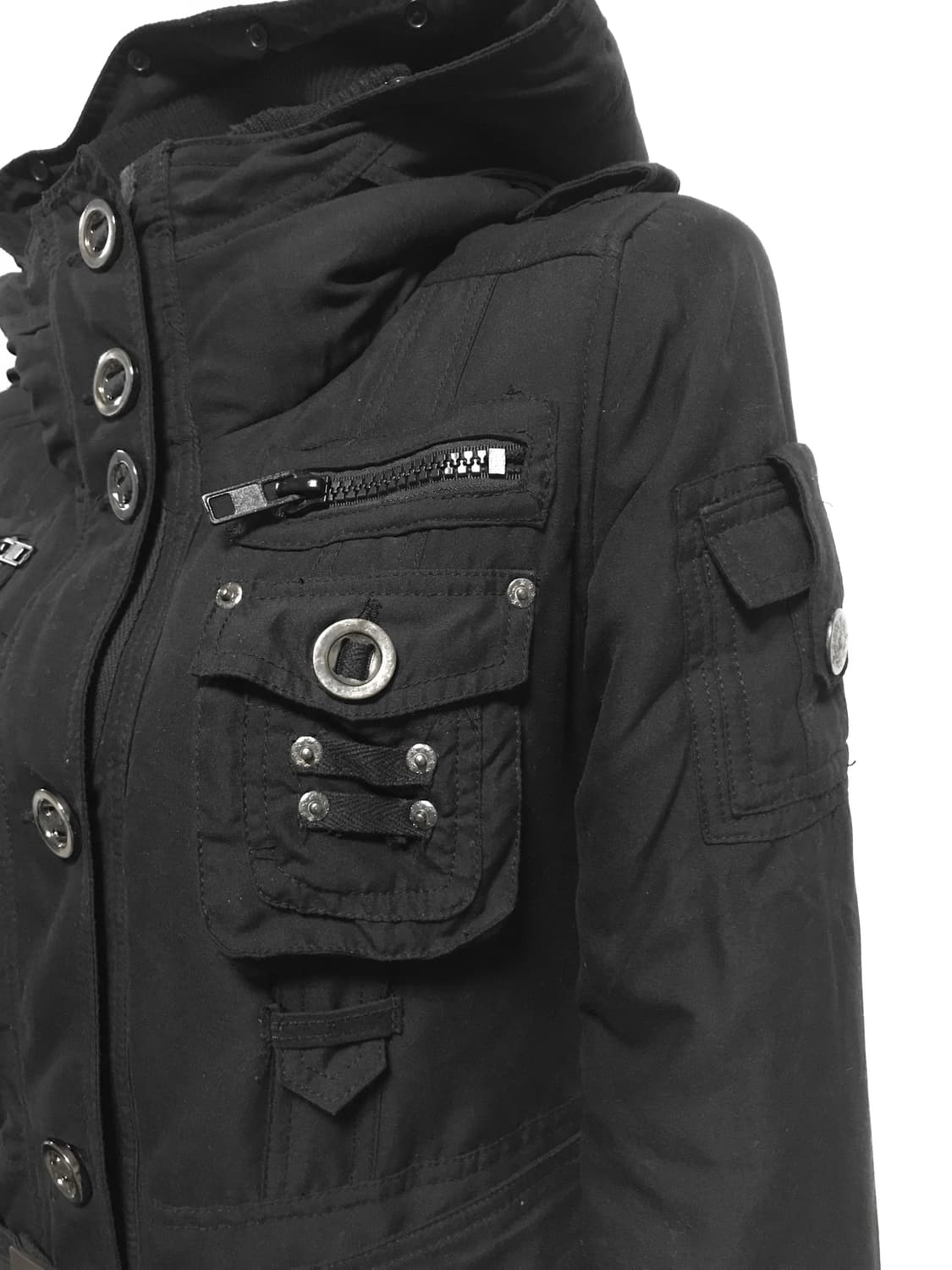 빈티지 펑크 벨트 디테일 후드 버튼 자켓 상품이미지5