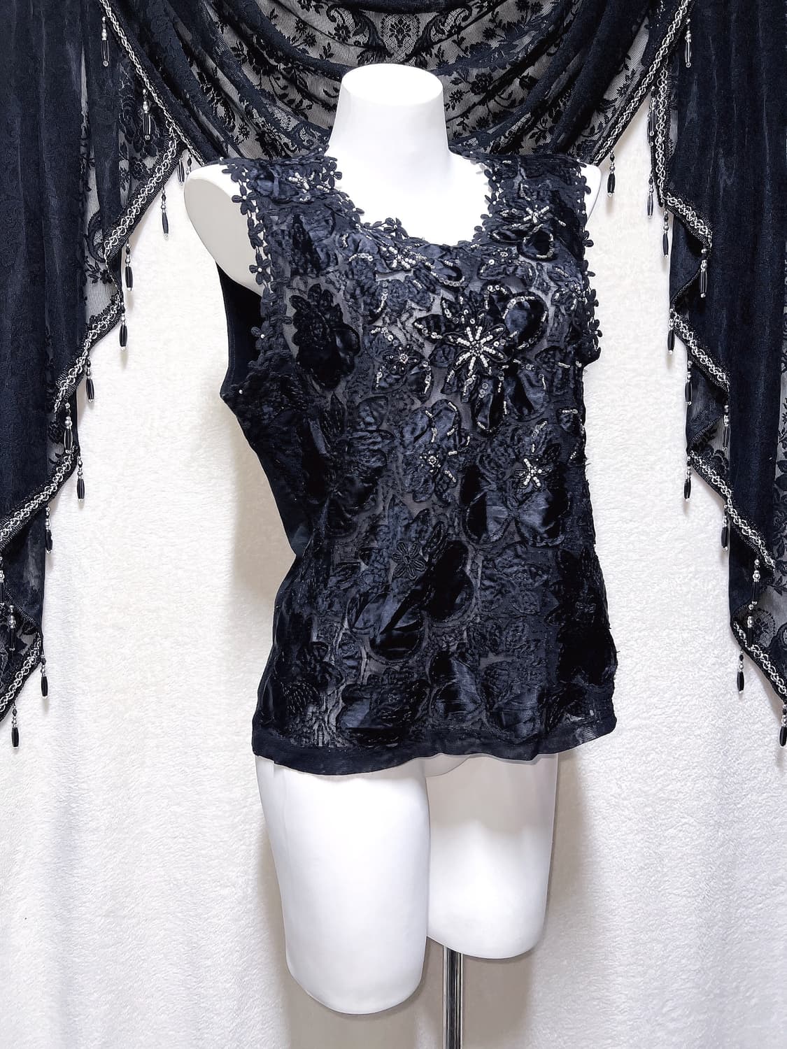 로맨틱고딕 고스 오리엔탈 비즈자수 플라워 시스루 슬리브리스 나시 페어리 상품이미지7