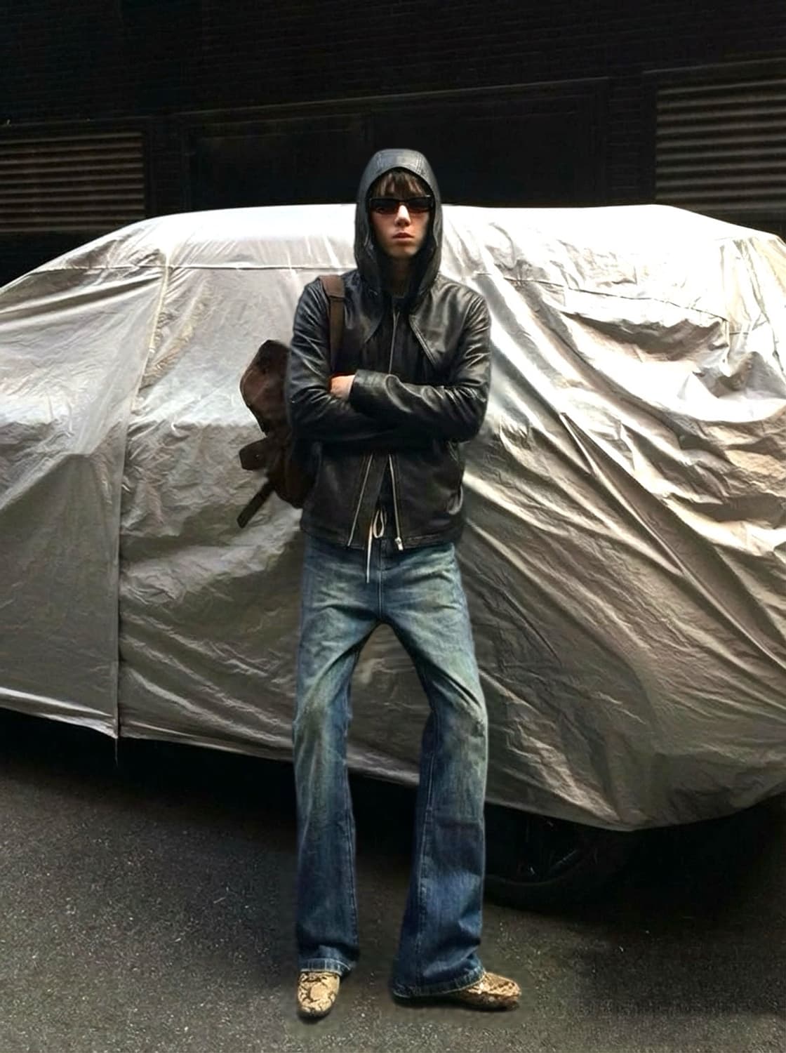 FLANEUR  후디 바라클라바 카우레더자켓 상품이미지1