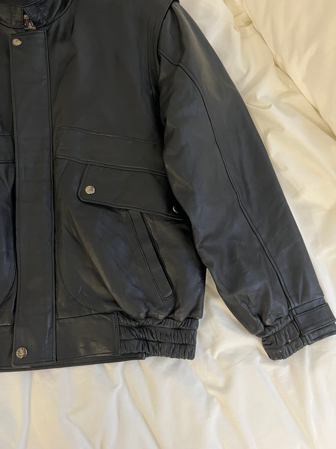 빈티지 블랙 램스킨 하이넥 레더 자켓 상품이미지9