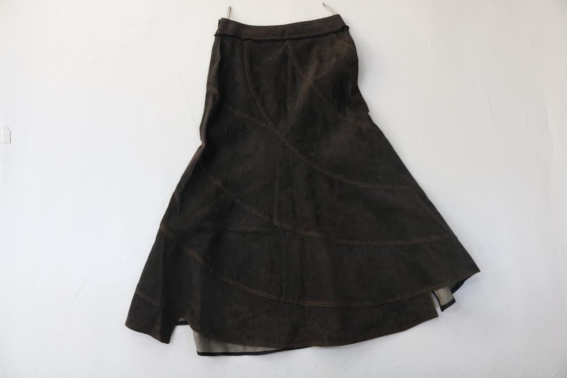 PRECIAR 빈티지 다크 브라운 티어드 패널 데님 롱 스커트 (38) 상품이미지7