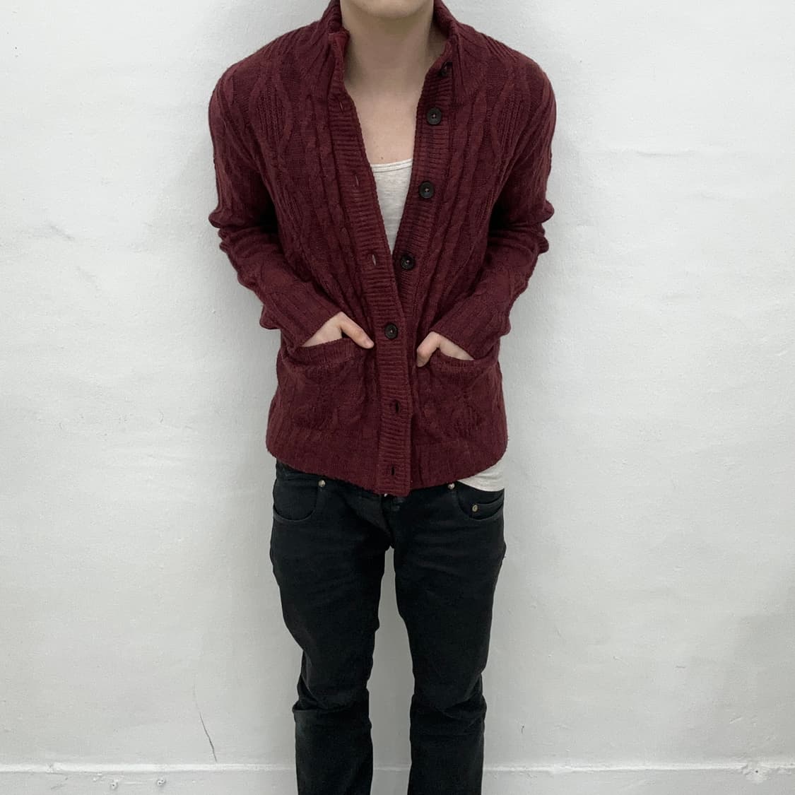 Nicole club burgundy cardigan 상품이미지2
