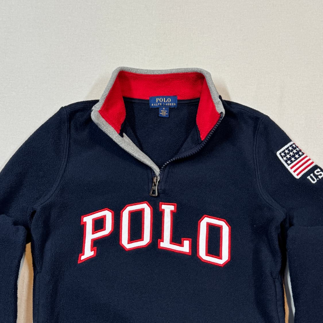 6) 폴로 랄프로렌 키즈 아동용 네이비 USA 플리스 반집업 상품이미지3