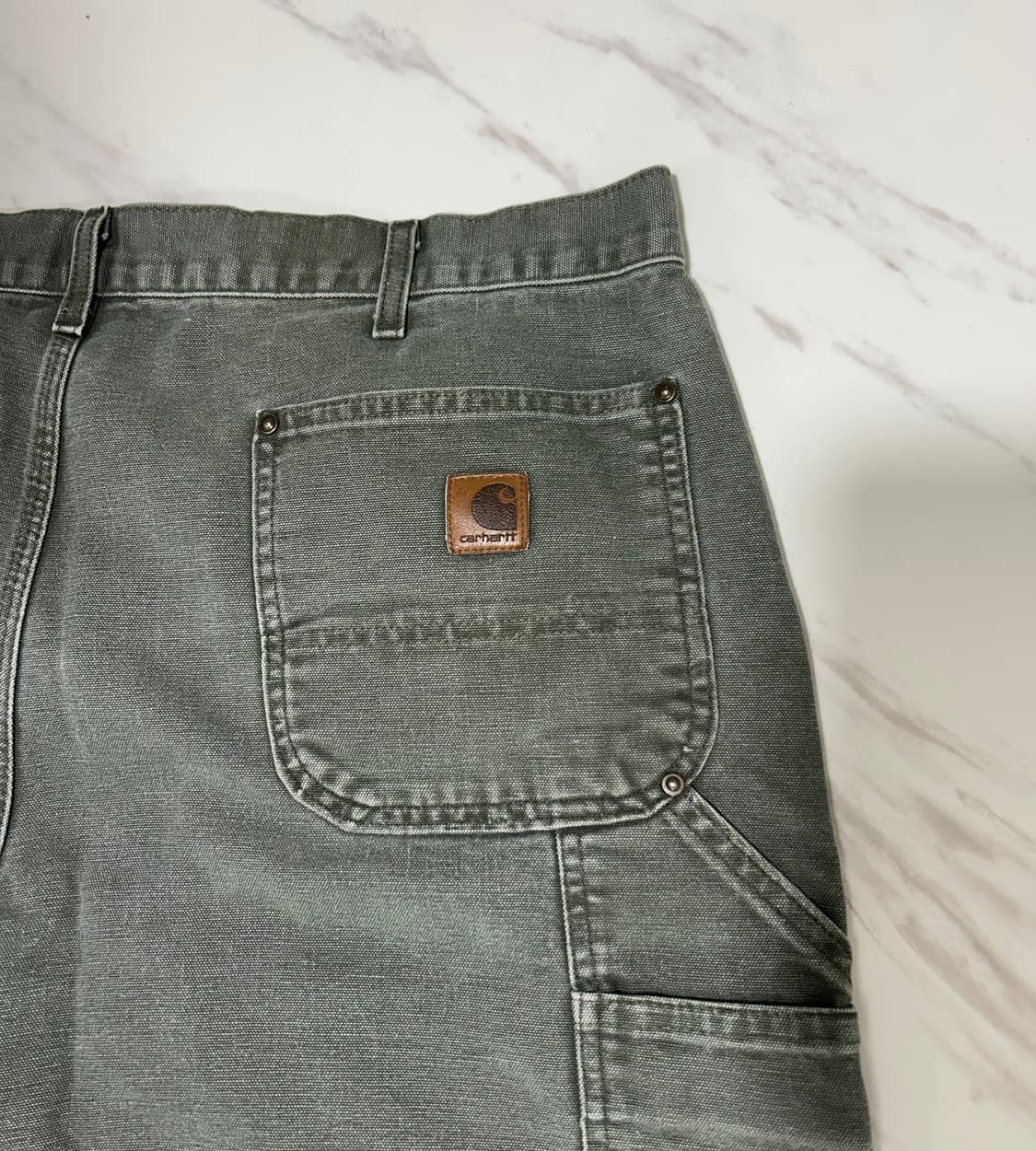 🌿 90s 칼하트 더블니 캔버스 모스그린 38x32size 상품이미지4