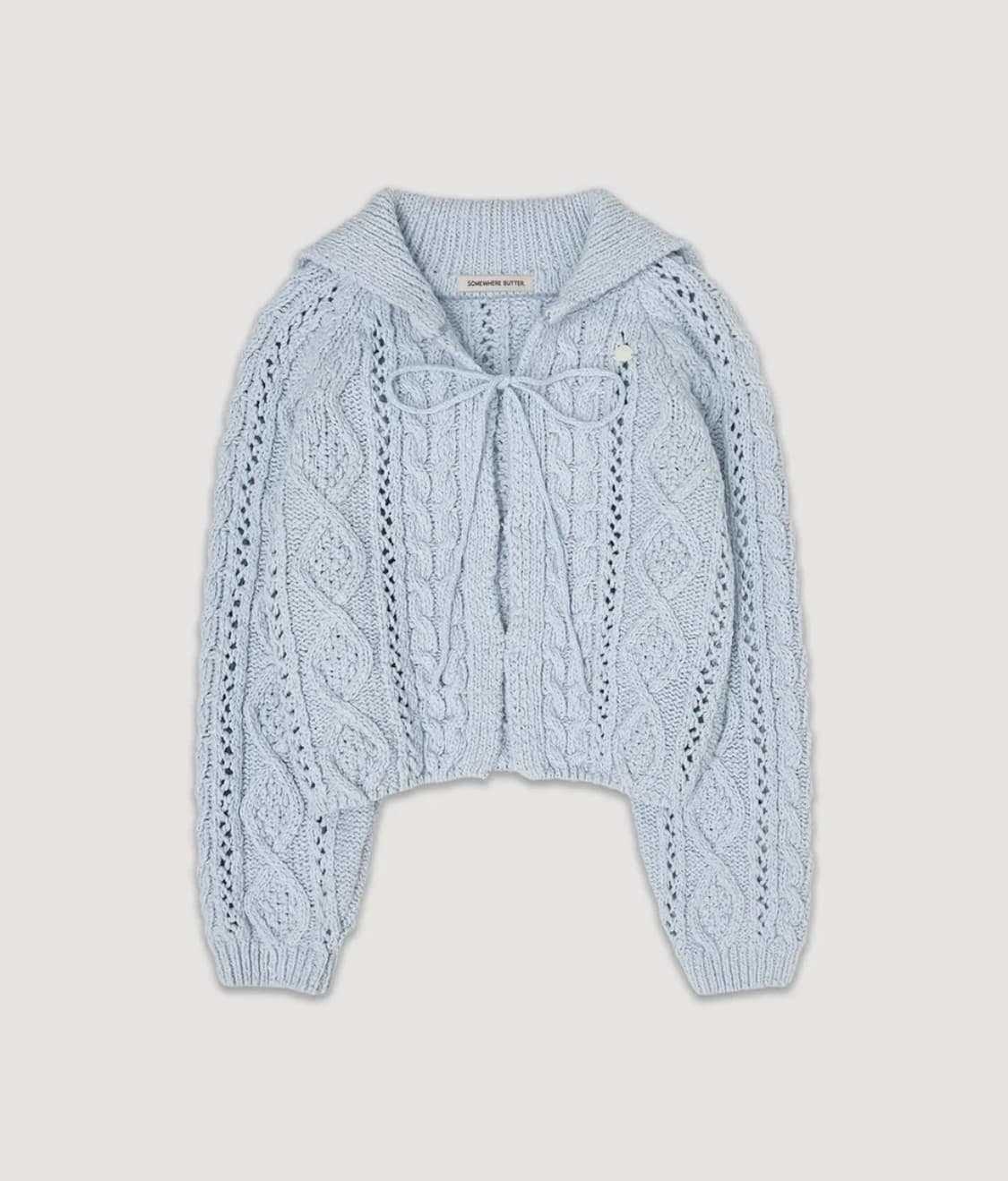 썸웨어버터 리본 케이블 가디건 - 라이트 블루 상품이미지1