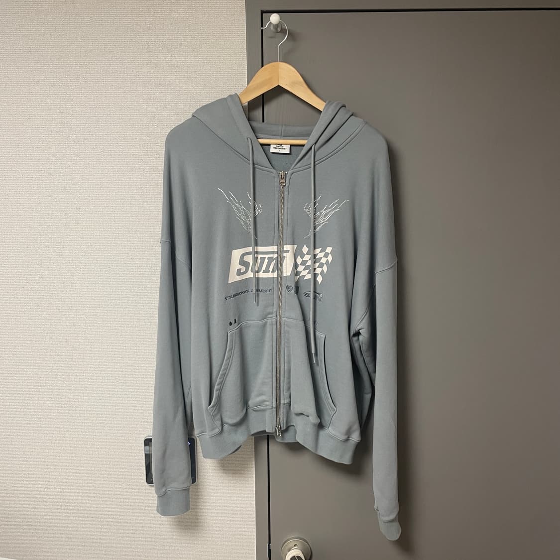 선데이후르츠마켓 SUN RACING ZIP HOODIE BLUE GRAY 상품이미지1