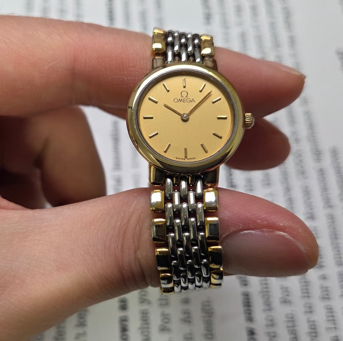 빈티지 오메가 드빌 동전쿼츠 샴골판 콤비 논데이트 쌀알브슬 여성용 상품이미지6