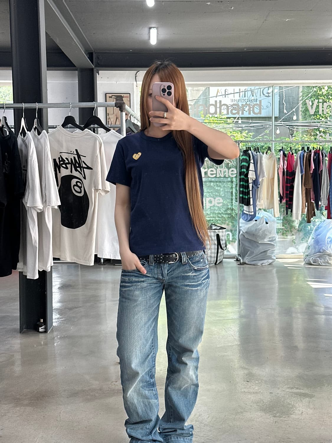 꼼데가르송 플레이 골드하트 반팔티 네이비 상품이미지3