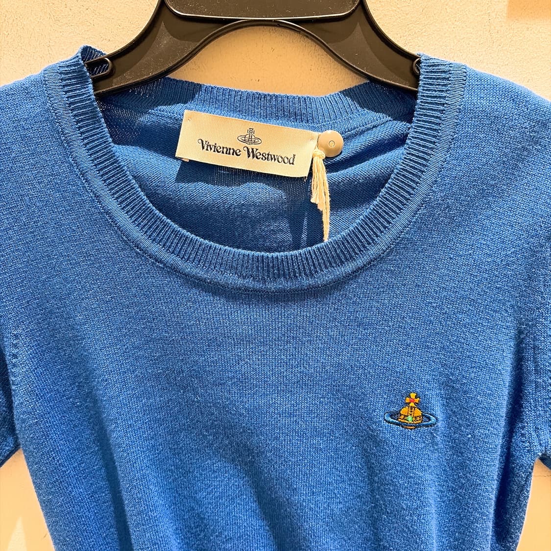 (정품/새상품) 비비안웨스트우드 여성 블루 코튼 캐시미어 반팔 니트 상품이미지2
