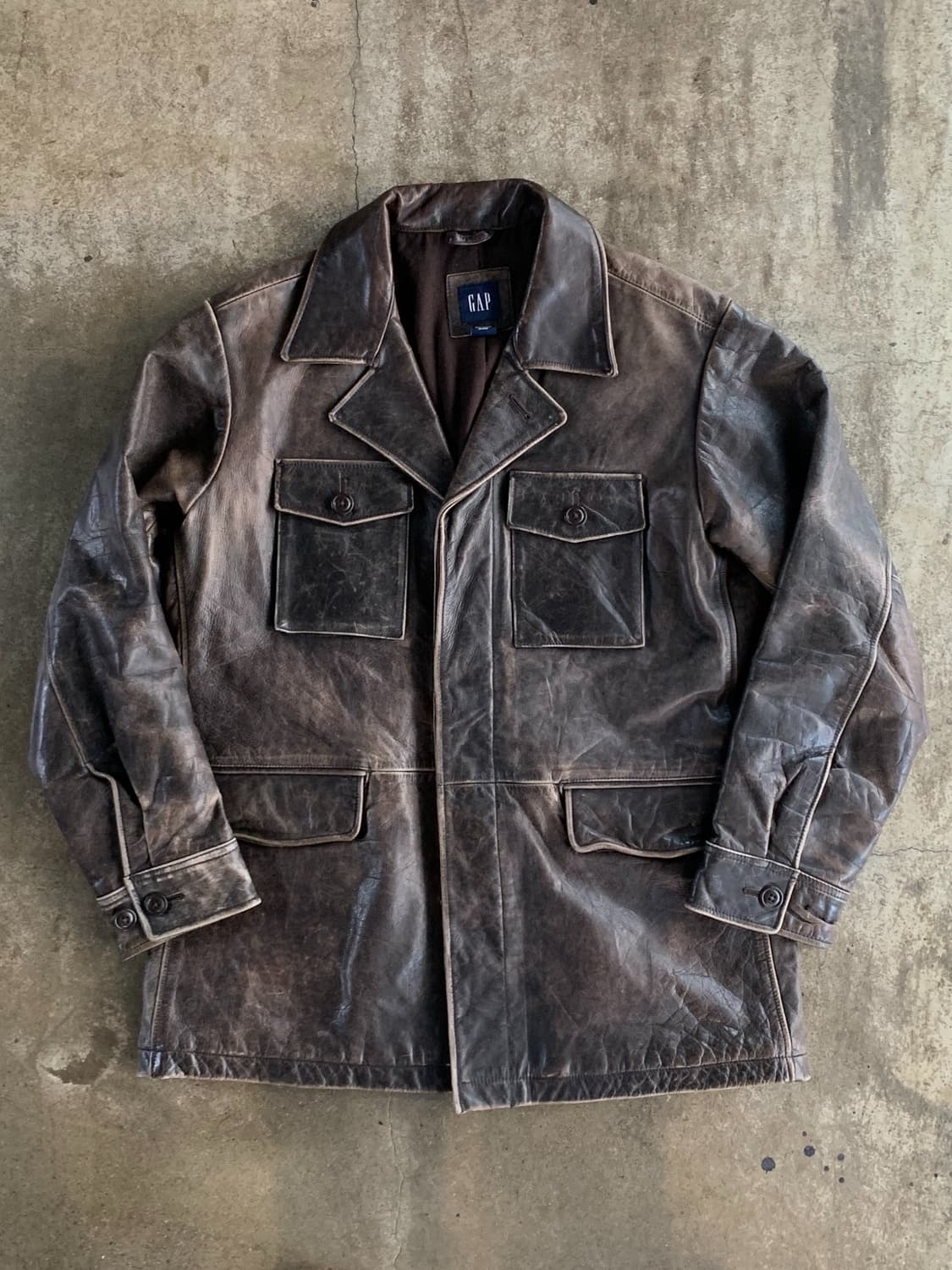 2000s 올드 갭 M-43 모티브 레더 필드 자켓 브라운 상품이미지1
