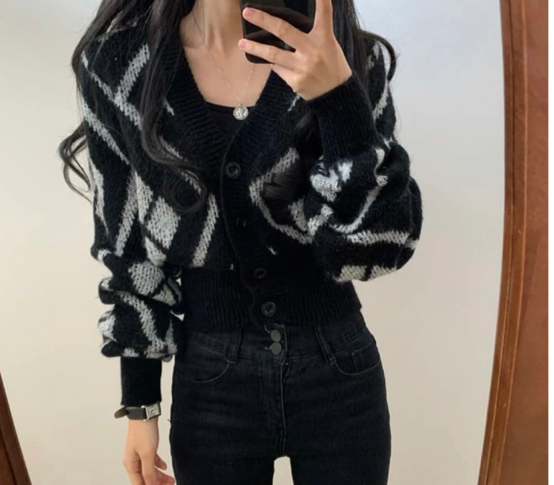 스트릿 아가일 가디건 (F) 상품이미지2