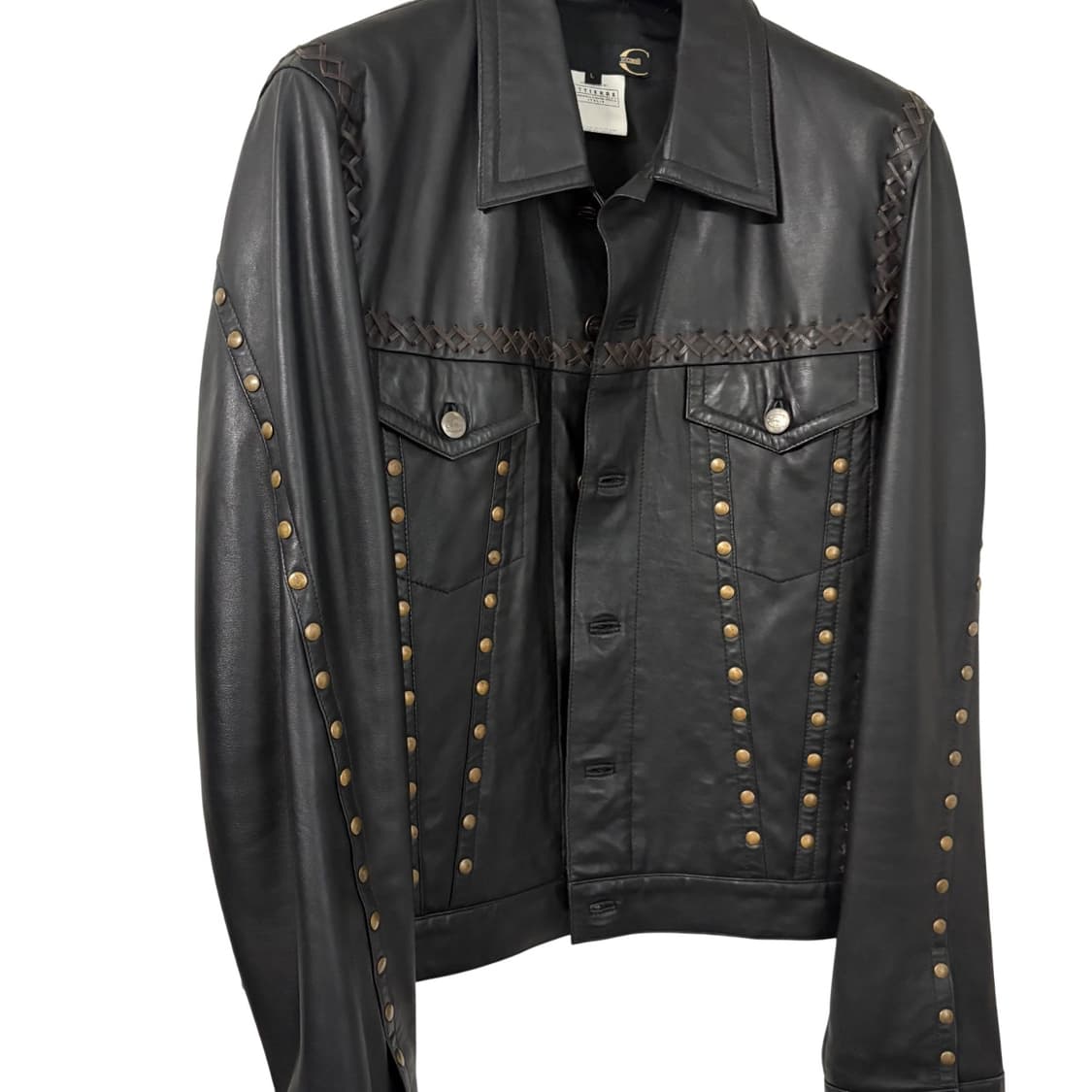 저스트 카발리 스터드 레더 트러커 자켓 L 램스킨 상품이미지2