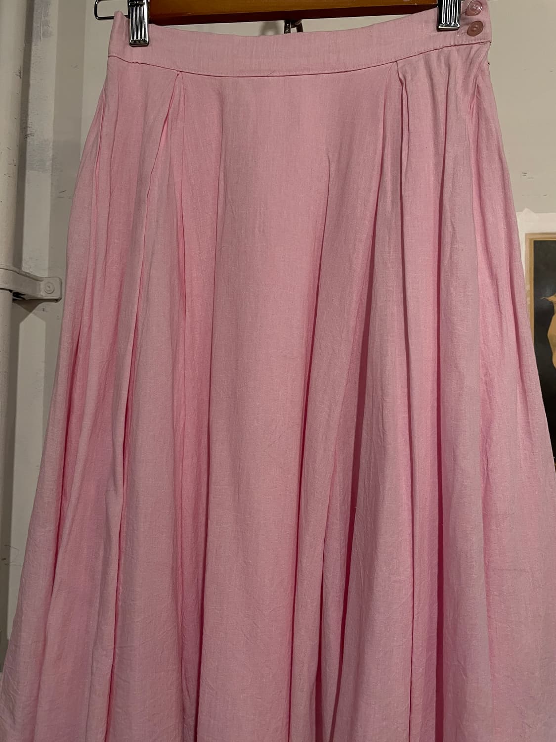 레이온 린넨 혼방 핑크 미디스커트 상품이미지2