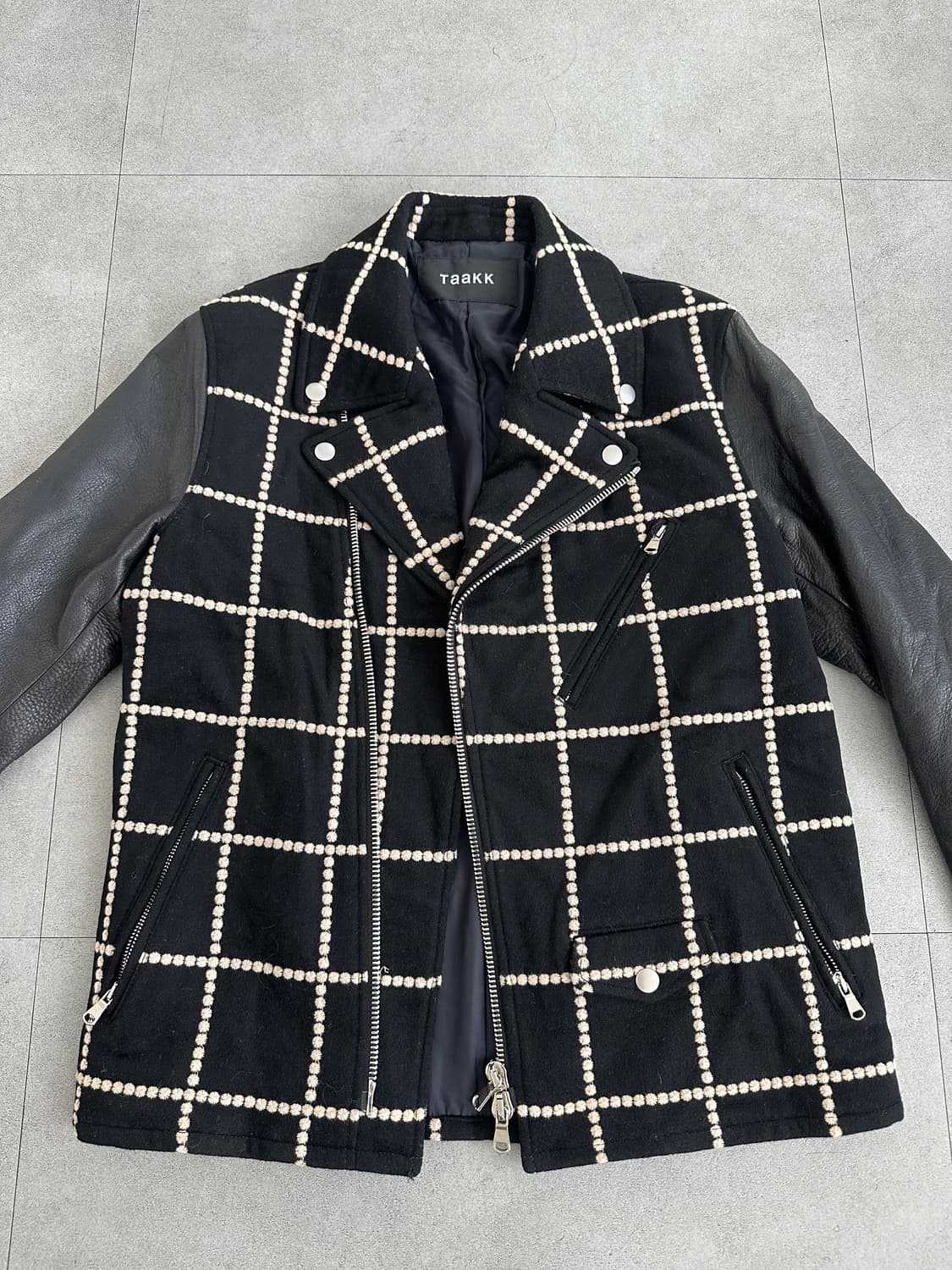 Taakk 타크 자수 체크 레더 라이더 자켓 상품이미지6